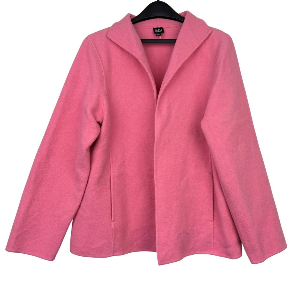 Eileen Fisher WOOL + CASHMERE Jacket Womens Large Pink Open Front Sweater Blazer